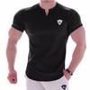 LVFU Men's Gym T-Shirt, Stretch Training Wear, V-Neck, Short Sleeve, Arc Hem, Fitness Shirt, Black, Size L, BF-124