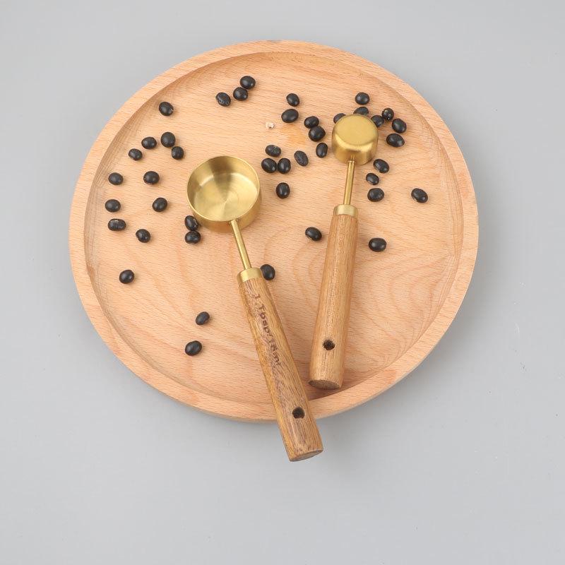 Copper & Acacia Wood Handle Measuring Spoons and Cups: 8-Piece Stainless Steel Set for Baking & Coffee