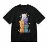 Women's Soft Classic T-Shirt Multicolor Kitten Tower and Flying Birds Art Tee