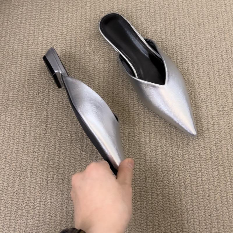 Fashion New Spring and Autumn Temperament Slip-on Kitten Heel Shoes Women's Pointed Toe Shallow Mouth Non-slip Wear-resistant Flip-flops