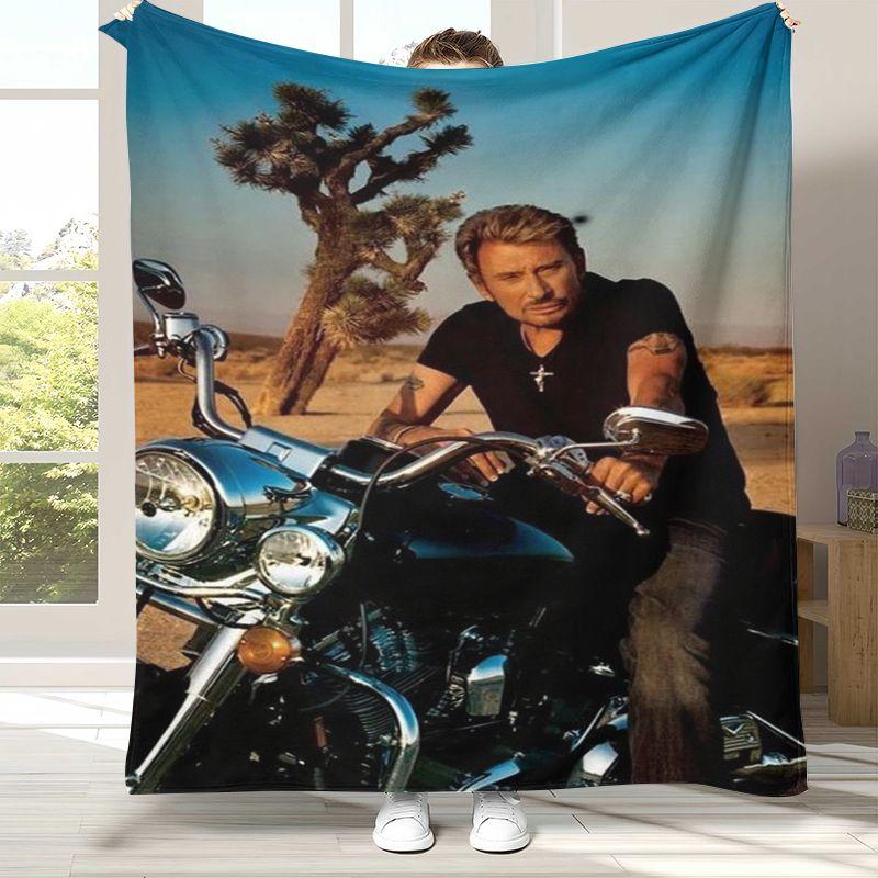 Famous Johnny Hallyday Rock Star Flannel Blanket,Ultra Soft Warm Plush Throw for Home Bedroom Bed Sofa Cover Office Picnic Gift