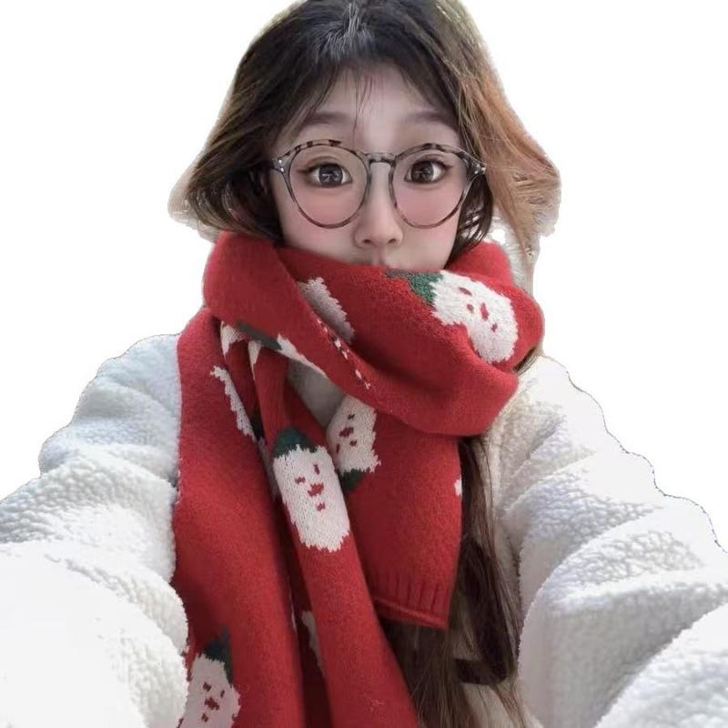 Red Santa knitted scarf autumn and winter warm versatile student couple Christmas gift green wool scarf