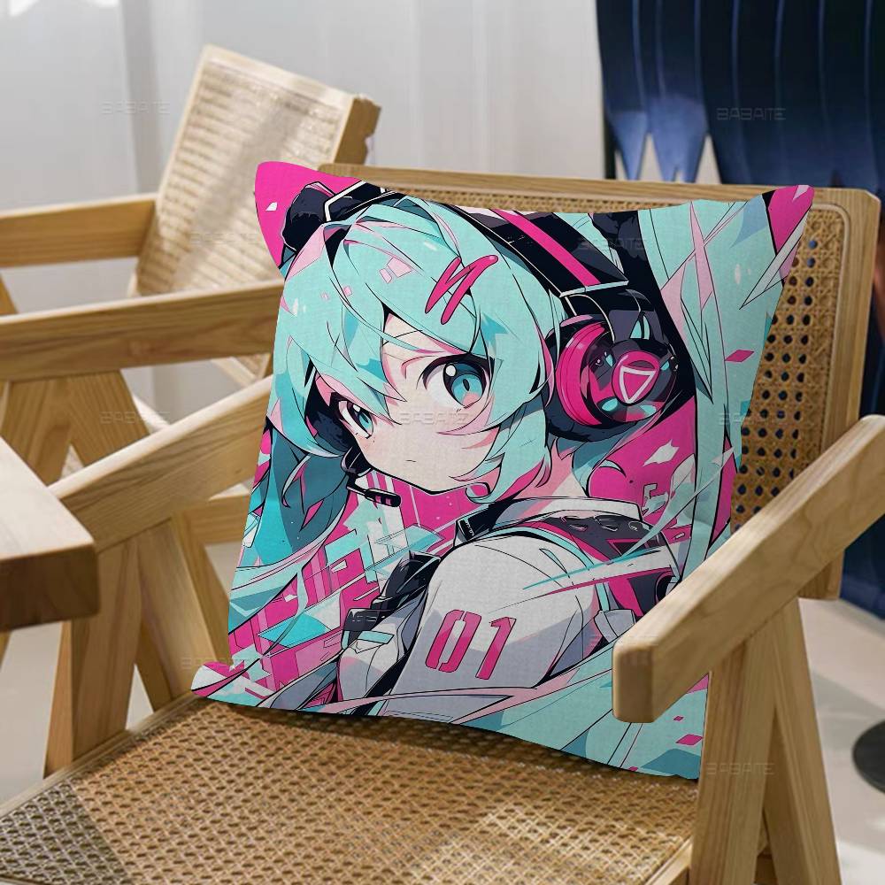 H-Hatsunes Role Anime M-Miku Pillow Cover Sofa Cushion Cover Home Room Decoration Children Gift