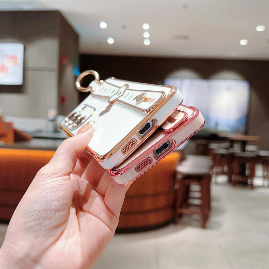 Für Samsung Galaxy S24 Hülle TPU Handyhülle Galvanisiertes Herzdesign mit Armband