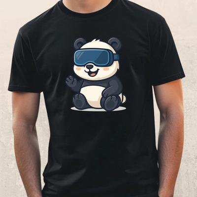 T-Shirt Herren Panda Mit VR Brille Motiv Baumwolle Größe S Bis 5XL