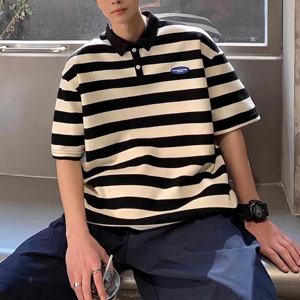 

Мужская женская одежда Y2K Зеленые полосатые рубашки поло с коротким рукавом футболки топы блузки толстовки корейская одежда 2024 уличная одежда для мужчин 3XL чёрный