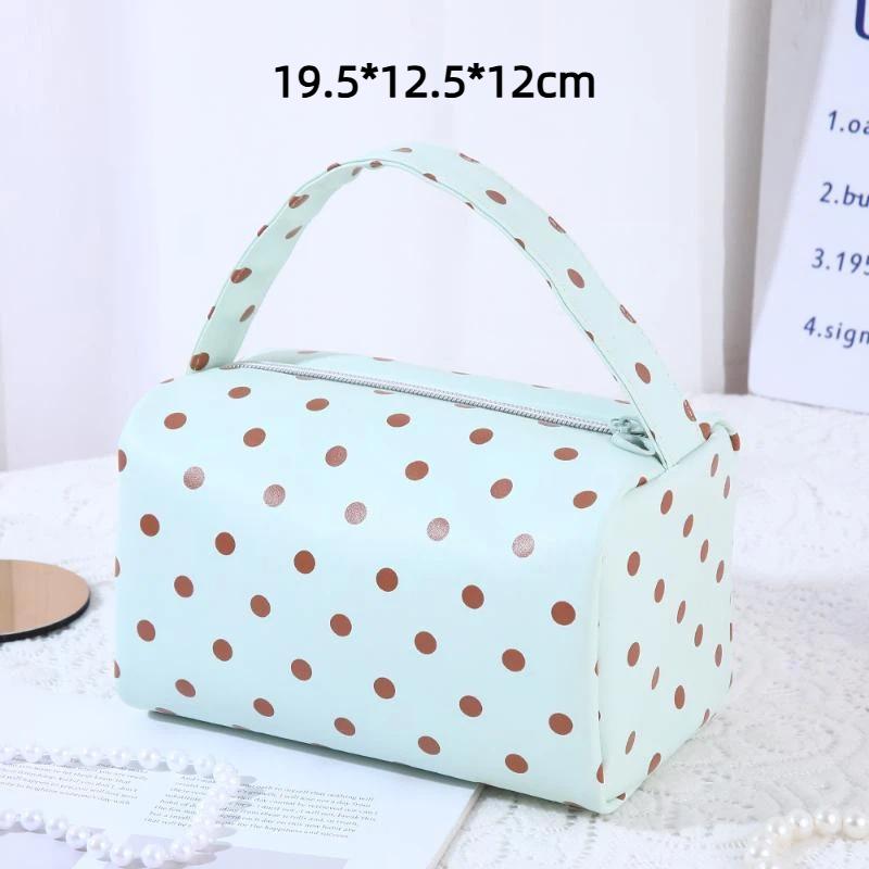1/3Pcs Pink Polka Dot Pu Makeup Bag Set Large Capacity Sturdy Handle For Travel Daily Cosmetic Storage
