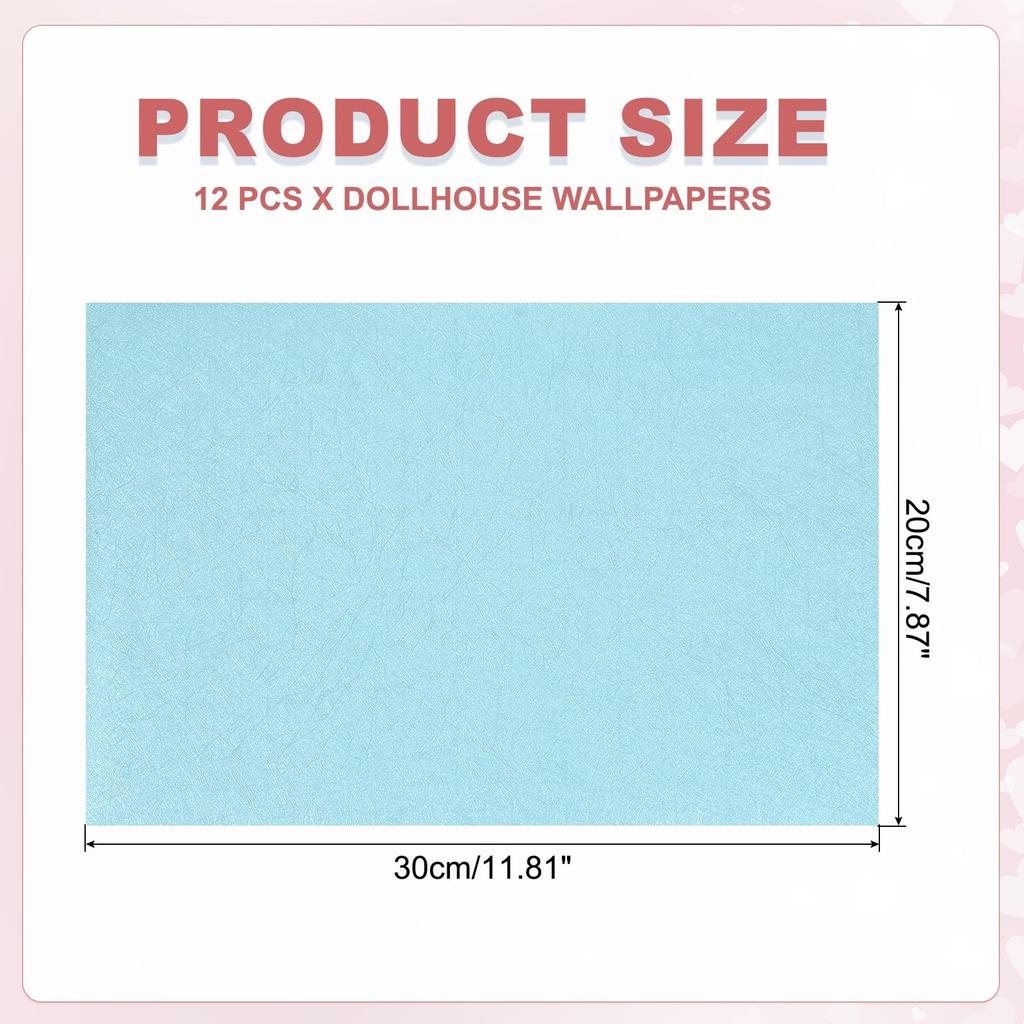 uxcell 12-Piece Miniature Dollhouse Wallpaper, Silk Pattern Adhesive PVC Floor & Wall Decor for Dollhouses, Sand Tables, and Models, 30x20cm (Sky