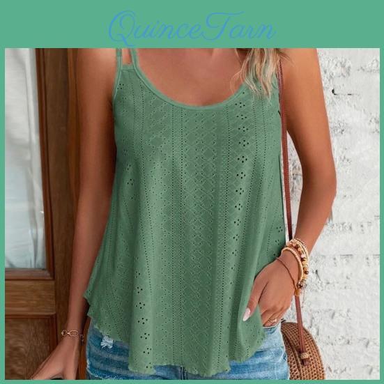 Summer Round Vest Neck Women Sleeveless Hollow Out Double Straps Loose Daily Wear Solid Color Shirring Women Summer Top Female Clothes