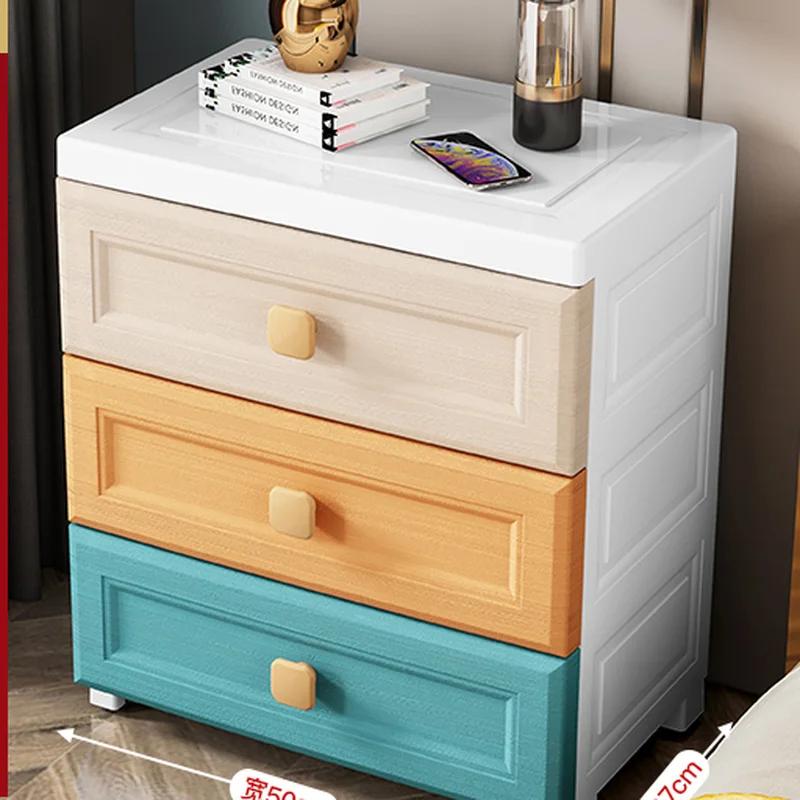 Bedside Table Simple Modern Plastic Drawer Small Cabinet  Apartment  Locker Bedroom Household Storage Cabinets