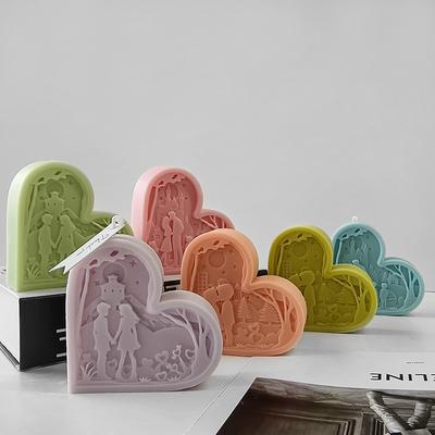 DIY Valentine's Day Couple Aroma Candles Silicone Mold Handmade Gift Love Heart Crystal Resin Plaster Ornaments Molds