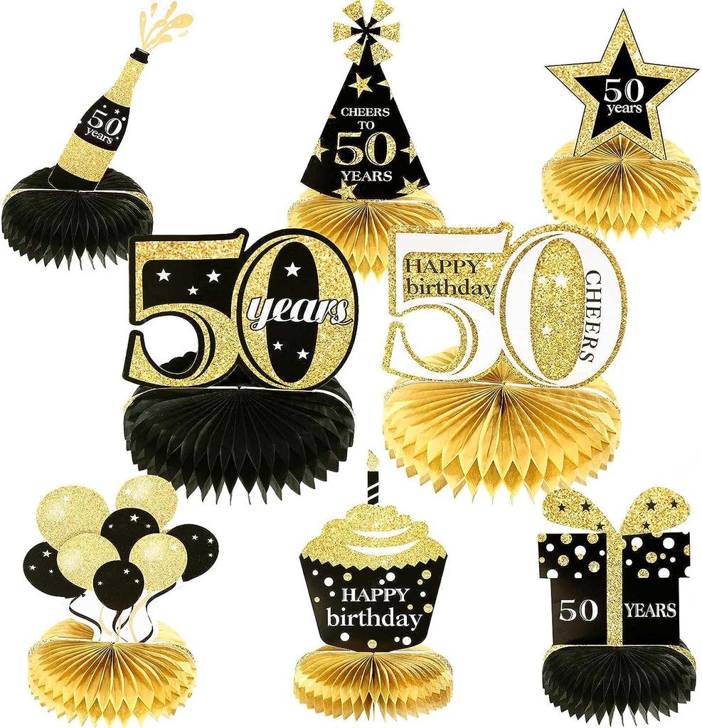 1Set Black 18th 30th 40th 50th 60th 70th 80th Years Old Desktop Honeycomb Ornaments Photo Props for Happy Birthday Party Decor