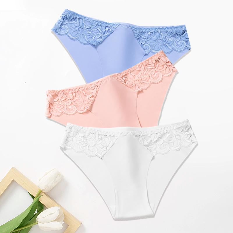 3Pcs/Set Lace Woman Panties Silk New Female Underwear for Woman Seamless Solid Lingerie Panties 3Pcs Free Shipping