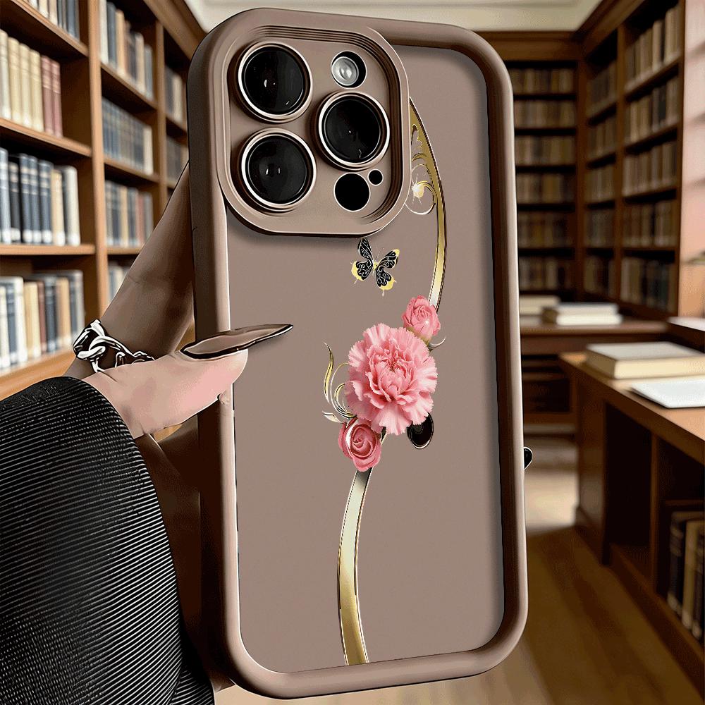 Pink Carnation Golden Swirls Luxury Anti-Slip TPU Phone Case For Xiaomi Redmi Note 15 14 13 12 11 10 9 Pro Full Protective Cover