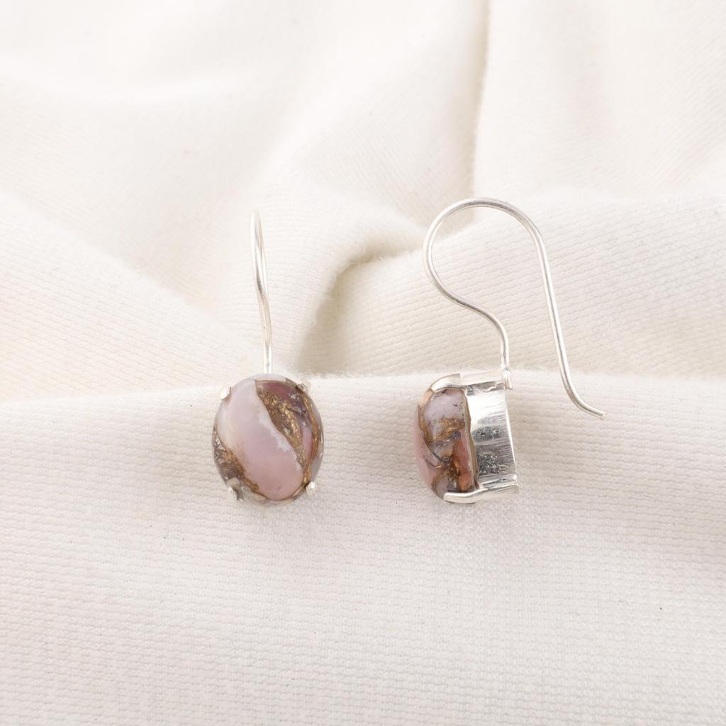 Pink Opal Turquoise Earrings, Handmade Gemstone Earrings, 925 Solid Sterling Silver Earrings Antique Jewelry, For Engagement Gift