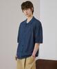 Draw Fit Linen Punched Half Collar Cardigan [Blue]
