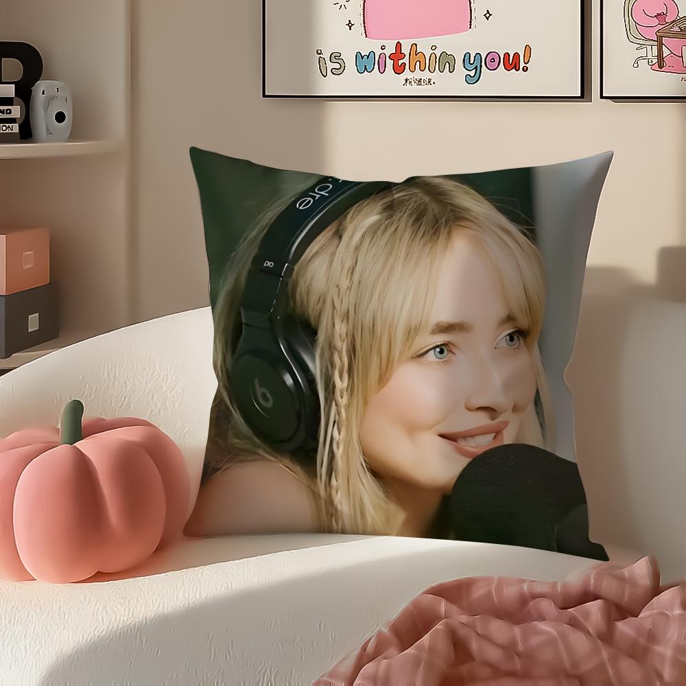 Modern Pop Beautiful Singer SSabrina Carpenter Cushion Cover Pillowcase Short Plush Invisible Zipper Room Sofa Cushion Cover