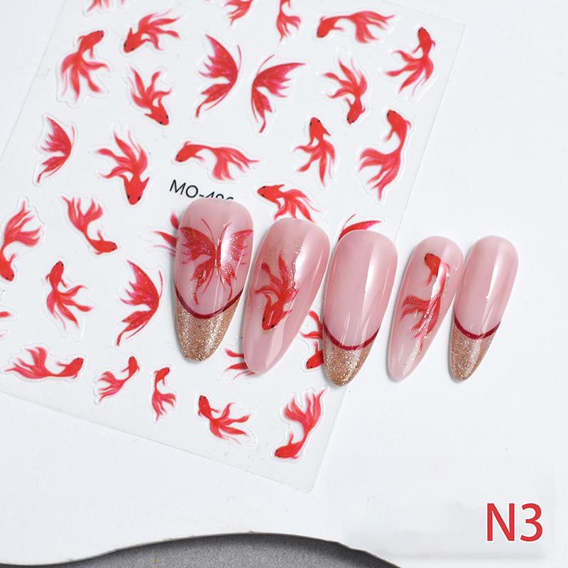 

1 Sheet Red Goldfish Butterfly Nail Art Stickers Adhesive Decals Decorations Transfer Charms Accessories