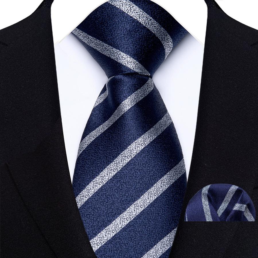 Classic Mens 8cm Tie Set Navy Polka Dot Stripes Tie For Men Wedding Business Party Fashion Design Quality Hanky Necktie Set
