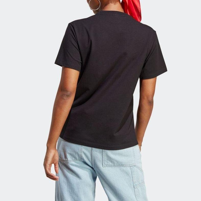 Adidas Originals Trefoil Logo Print Crew Neck Short Sleeve T-Shirt Women Tops Black IB7421