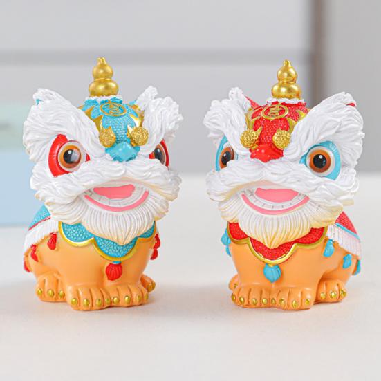 Chinese Style Lion Figurine Cartoon Guardian Lion Resin Statue Home Office Feng Shui Decoration Ornament Holiday Housewarming Gift