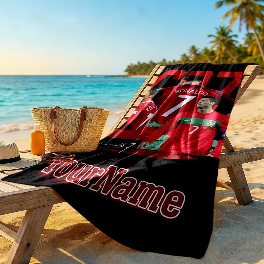 Cristiano Ronaldo Customize Text Beach Towel High Absorbency & Quick-Dry Ideal for Travel Outdoor Swim Pool Yoga Surf Camping Hiking Gym Gift Holiday