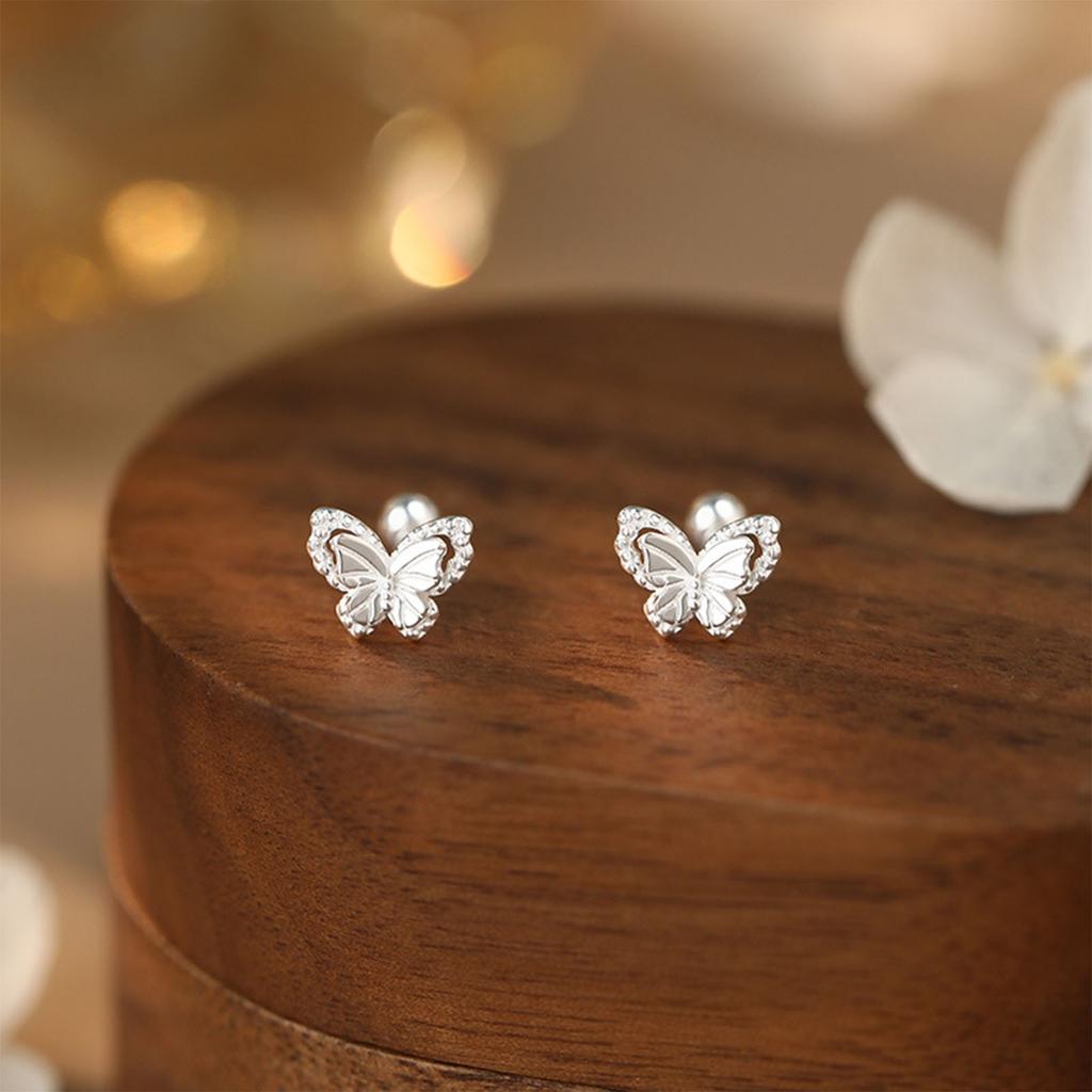 Copper Butterfly Ear Cuff Sweet Fresh 3D Design Screw-In Ear Studs Ear Candy Fashion Jewelry Accessory
