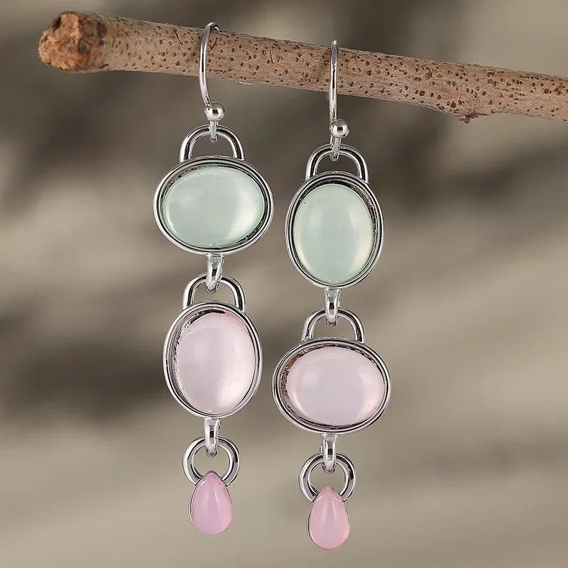 Elegant Irregular Pink Green Synthetic Zircon Long Dangle Earrings Women's  Banquet Pendant Jewelry Accessories Crafts