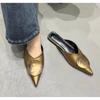 New Women Slippers Designer Flat Sandals Summer Slides Non-slip Metallic Color Footwear Brand Pointed Toe Mules Ladies