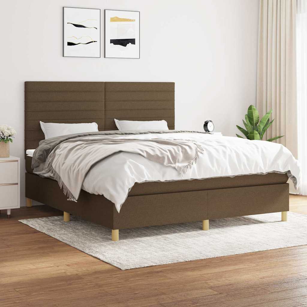 Box Spring Bed with Mattress Dark Brown 180 X 200 Cm Fabric