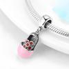 Real 925 Sterling Silver Pretty Dance Shoe Enamel Pink Pendants Fit Bracelet Beads Fashion Jewelry Accessories Wholesale Jewelry