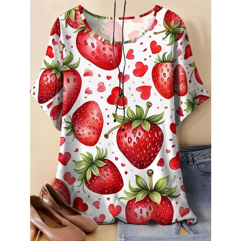Fashion Women's Crew Neck Short Sleeve 3D Casual Color Printing Casual Short Sleeve Crew Neck T-Shirt