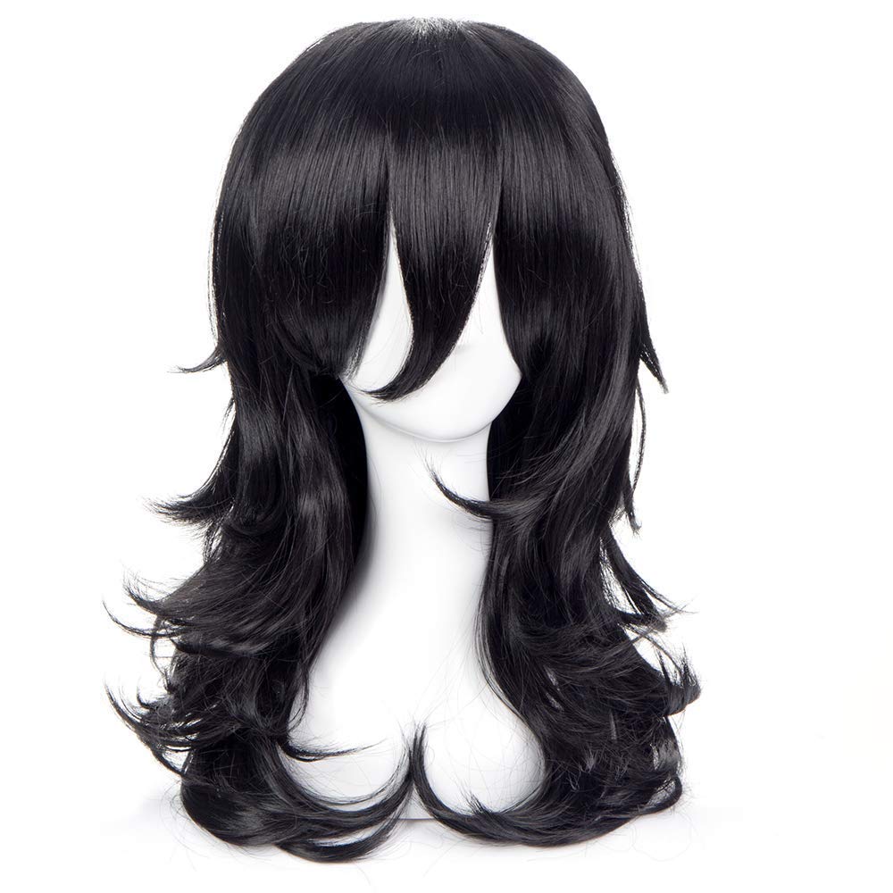 Halloween Cosplay Pruik Anime Zwart Lang Golvend Dames Kostuum Haar Pruiken voor Volwassen Cos Anime Feest Halloween Kerst Comic One Size black