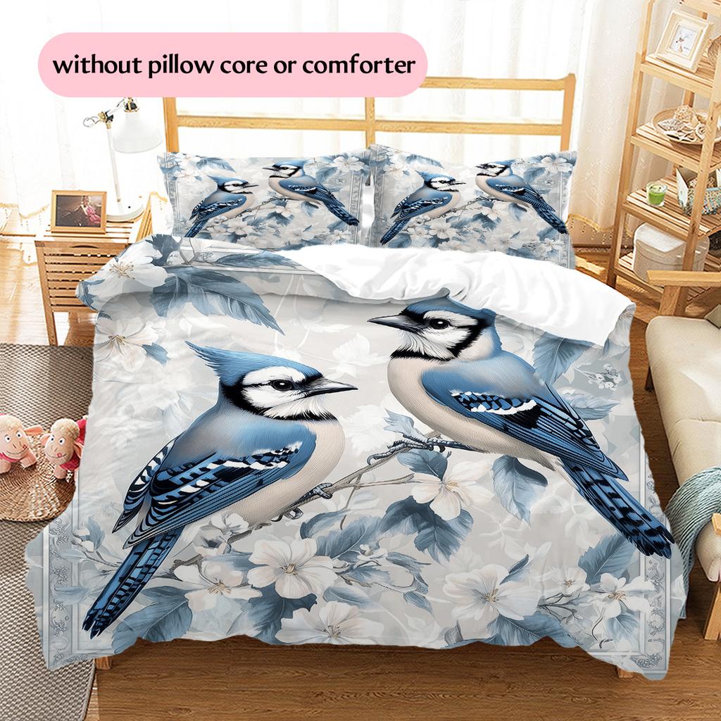 Blue Bird  Pattern Bedding Quilt Set  Home Decoration  Gift (1 * duvet cover + 2 * pillowcase, without core)