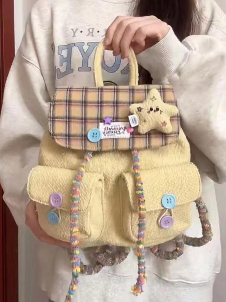 

Рюкзак в стиле колледж для девушки, цветная клетка, маленький рюкзак, цвет макарон, повседневный рюкзак жёлтый