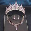 Red Tiaras and Crowns Bridal Jewelry Sets Tiara and Necklace Earrings Set for Party Bridal Wedding Dress Jewelry Sets