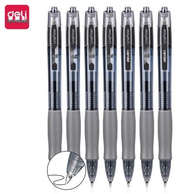 Deli S08 Retractable Gel Pen, 0.5mm, Black (12-pack)