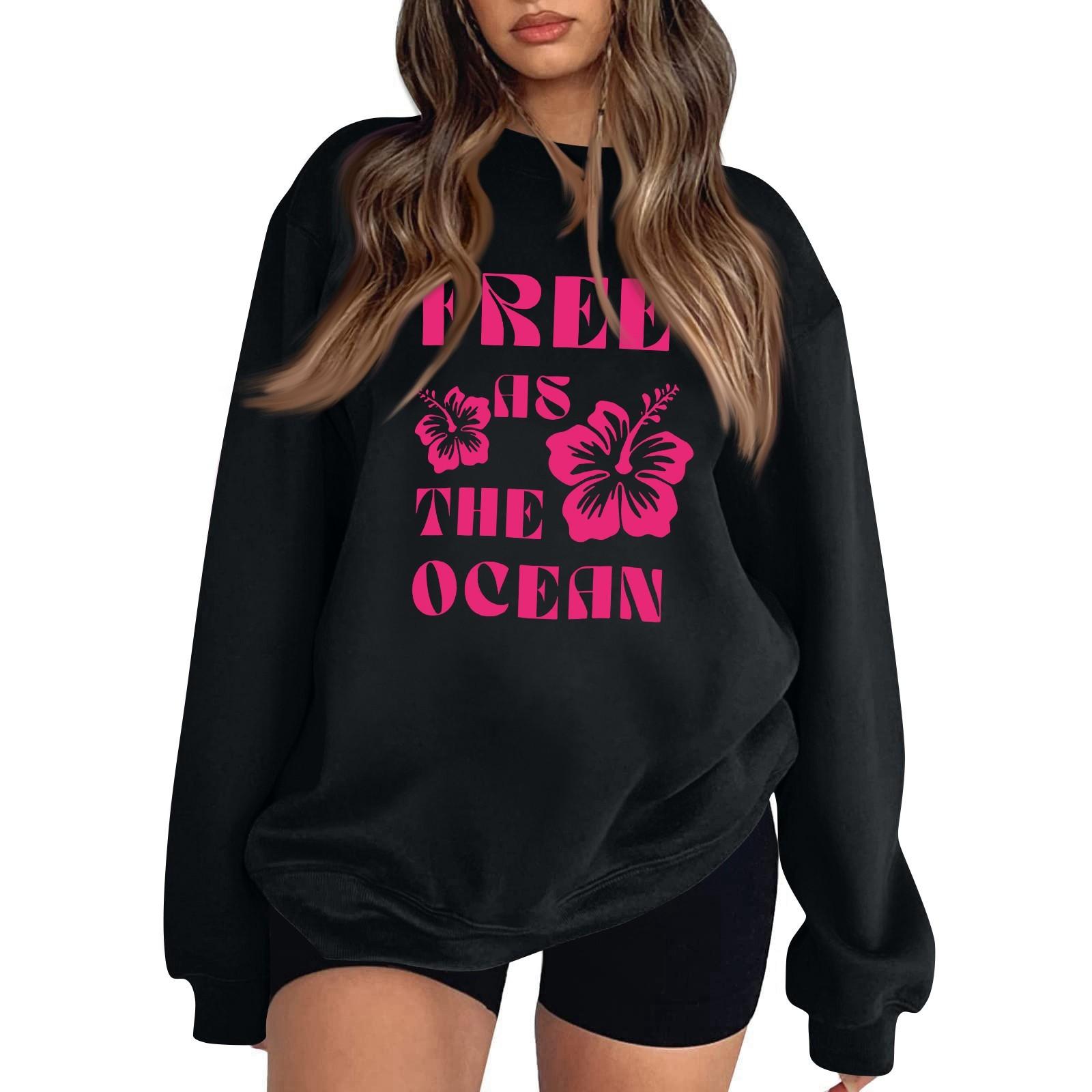 

Женская повседневная модная блузка с длинным рукавом и круглым вырезом с принтом L чёрный