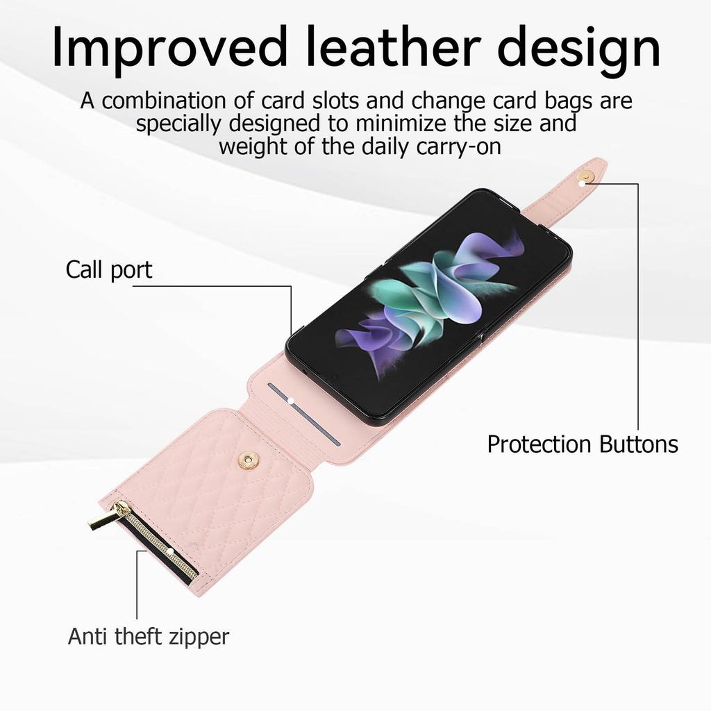 Für Samsung Galaxy Z Flip 5 4 3 5G Fall Leder Tasche Lanyard Crossbody Rhombische Brieftasche Ständer Strap Abdeckung für Samsung Z falten 3 4 5