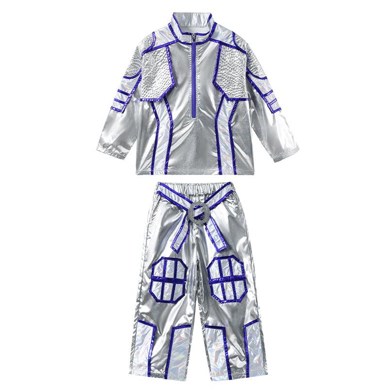 Sense of technology Children's universe laser suit Robot dance suit Trend future catwalk silver men's and women's performance suits