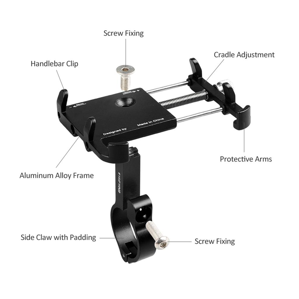   Anti-slip     Phone Holder Mount Aluminum Bike Handlebar Mobile Phone Holder Handlebar Clip Stand for 3.5-6.2inch Smart Mobile Phon
