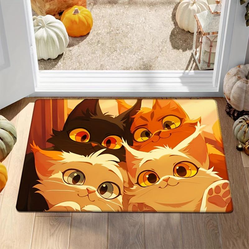 Flannel Thickness 0.47inch Foot-1pc Cartoon Character Fatigue Door Mat, Oil Painting Kitten Print Absorbent Anti-slip Mat Area C