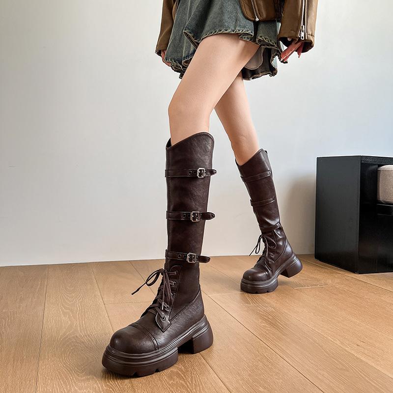 Long Boots Women's 2025 Autumn and Winter New Maillard But Knee Retro British Style Thick-soled Brown Knight Boots