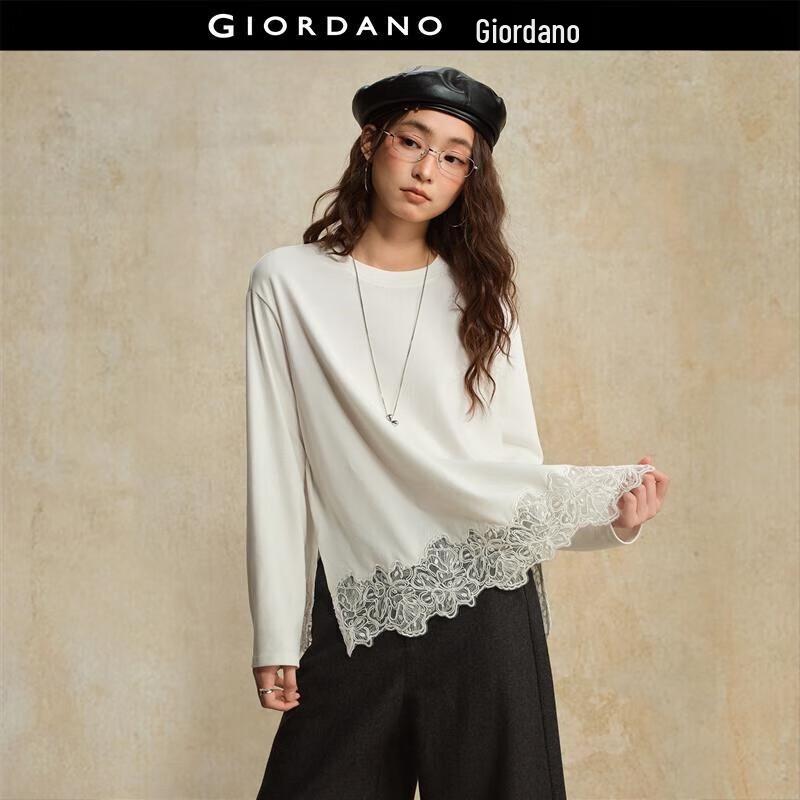 Giordano Women s Lace-Trim Long-Sleeve T-Shirt XL