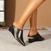 Wind pointed wedge heel high-heeled slippers solid color dark gray patent leather large size women's slippers one pedal