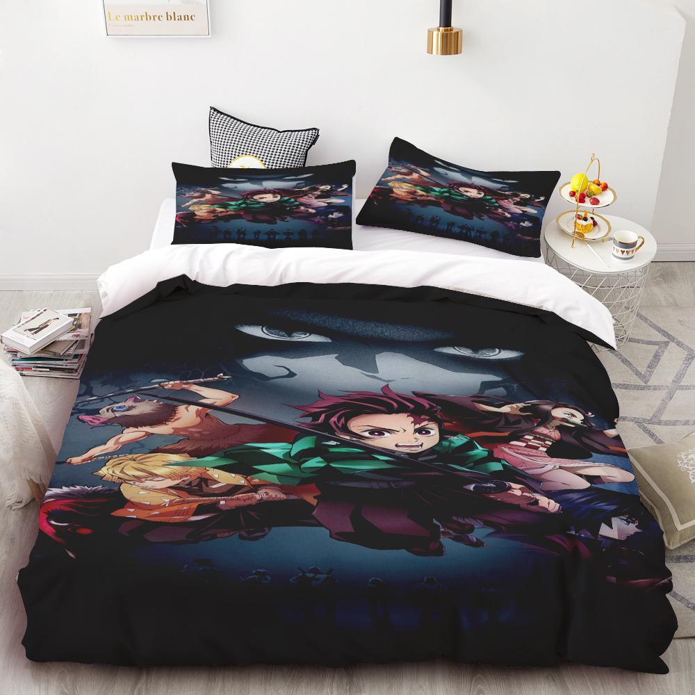 Duvet Covers Demon Slayer Bedding Sets Cartoon Comforter Bed Linen Boys Kids Single Double Size Soft Bedclothes Home Decor Anime