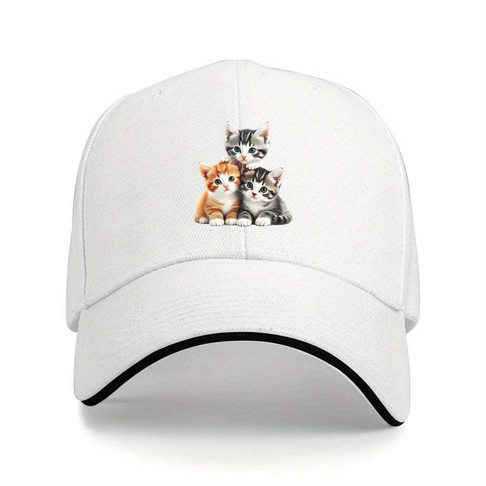 Three Adorable Kittens Print Baseball Cap Casual Cotton Adjustable Unisex Hat for Cat Lovers