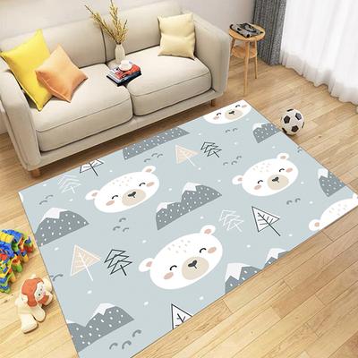 Soft Cute Cartoon Bear Carpet Mat Blue Glasses Paw Prints Trees Mountains Snowflakes Kids Rug for Living Room Home Decoration