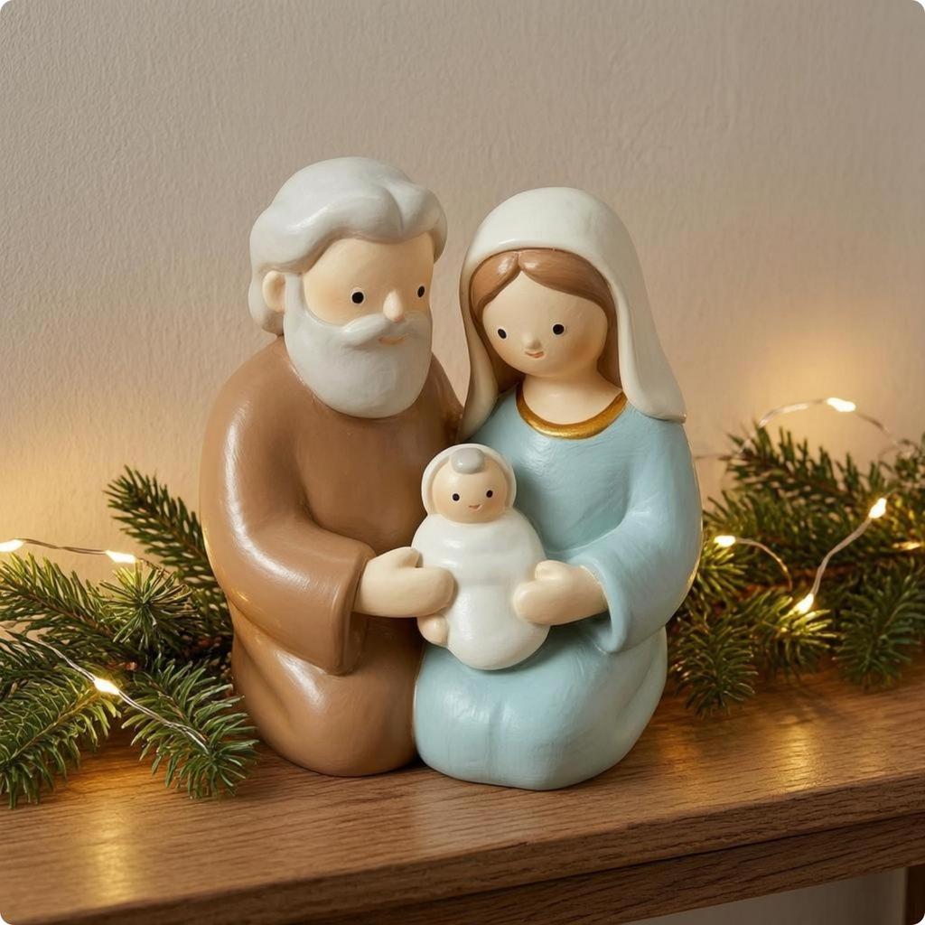 Holy Family Figurine HandPainted Statue Compact Nativity for Home, Bedroom,