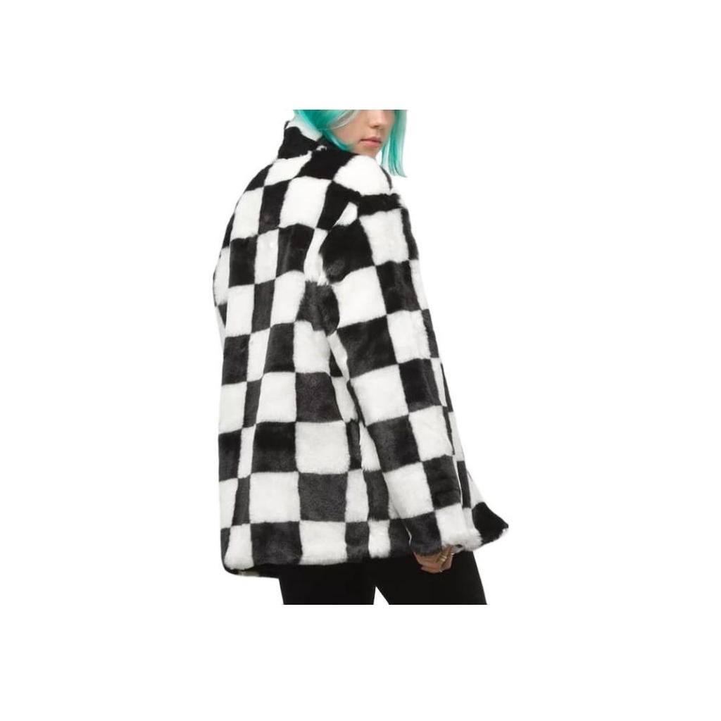 Vans Checkerboard Pattern Stand Collar Jacket Women Outerwear Black White VN0A5LJ5705